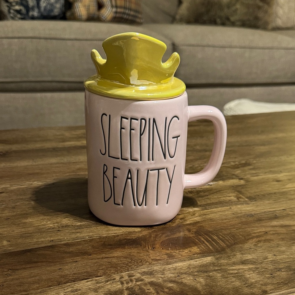 Rae Dunn ceramic coffee/tea mug/Cup Disney sleeping beauty with topper